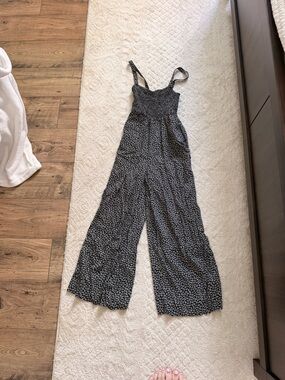 Madewell Black Floral Smocked Wide-Leg Jumpsuit